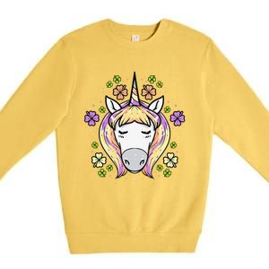 St Patricks Day Shamrock Unicorn Irish Unicorn Face Premium Crewneck Sweatshirt