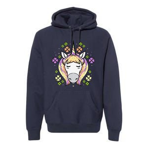 St Patricks Day Shamrock Unicorn Irish Unicorn Face Premium Hoodie