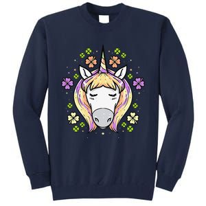 St Patricks Day Shamrock Unicorn Irish Unicorn Face Tall Sweatshirt