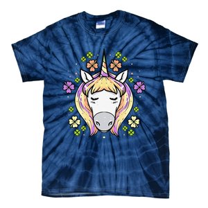 St Patricks Day Shamrock Unicorn Irish Unicorn Face Tie-Dye T-Shirt