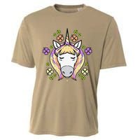 St Patricks Day Shamrock Unicorn Irish Unicorn Face Cooling Performance Crew T-Shirt