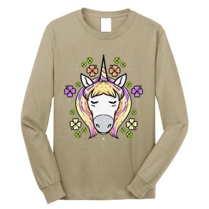 St Patricks Day Shamrock Unicorn Irish Unicorn Face Long Sleeve Shirt