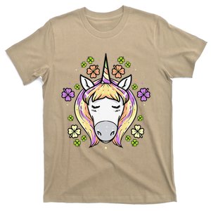 St Patricks Day Shamrock Unicorn Irish Unicorn Face T-Shirt