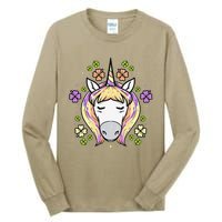 St Patricks Day Shamrock Unicorn Irish Unicorn Face Tall Long Sleeve T-Shirt