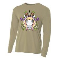 St Patricks Day Shamrock Unicorn Irish Unicorn Face Cooling Performance Long Sleeve Crew