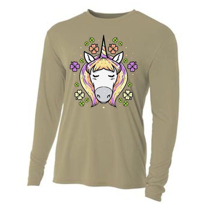 St Patricks Day Shamrock Unicorn Irish Unicorn Face Cooling Performance Long Sleeve Crew