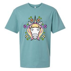 St Patricks Day Shamrock Unicorn Irish Unicorn Face Sueded Cloud Jersey T-Shirt