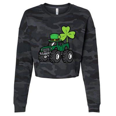 St Patrick Day Monster Truck Saint Pattys Irish Boy Cropped Pullover Crew