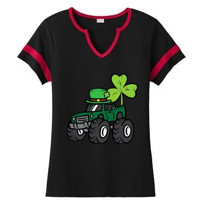 St Patrick Day Monster Truck Saint Pattys Irish Boy Ladies Halftime Notch Neck Tee