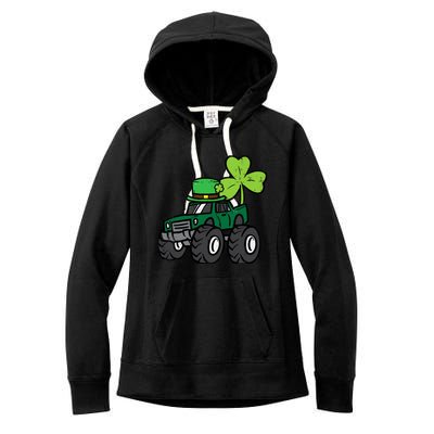 St Patrick Day Monster Truck Saint Pattys Irish Boy Women's Fleece Hoodie