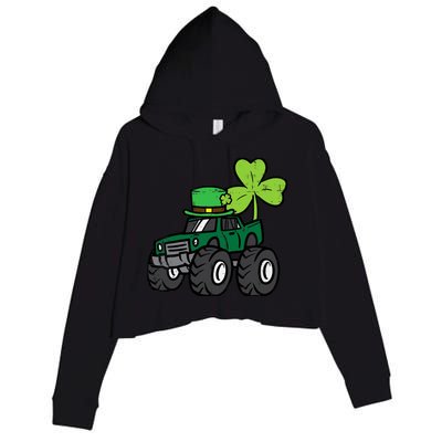 St Patrick Day Monster Truck Saint Pattys Irish Boy Crop Fleece Hoodie