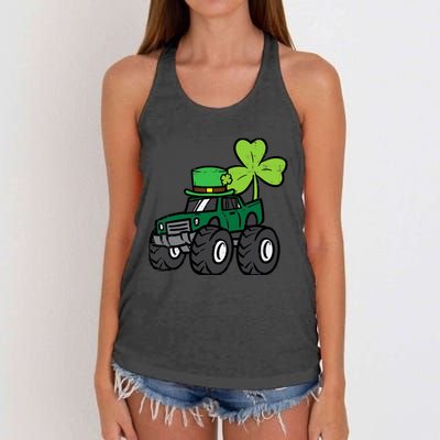 St Patrick Day Monster Truck Saint Pattys Irish Boy Women's Knotted Racerback Tank