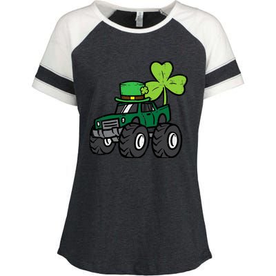 St Patrick Day Monster Truck Saint Pattys Irish Boy Enza Ladies Jersey Colorblock Tee