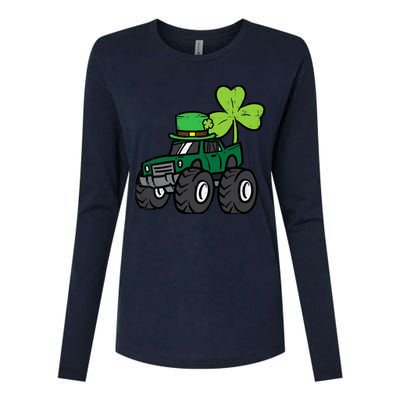 St Patrick Day Monster Truck Saint Pattys Irish Boy Womens Cotton Relaxed Long Sleeve T-Shirt