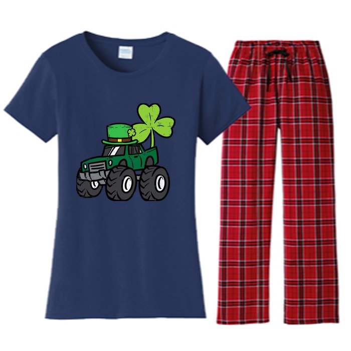 St Patrick Day Monster Truck Saint Pattys Irish Boy Women's Flannel Pajama Set