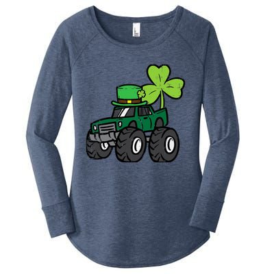 St Patrick Day Monster Truck Saint Pattys Irish Boy Women's Perfect Tri Tunic Long Sleeve Shirt