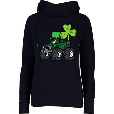 St Patrick Day Monster Truck Saint Pattys Irish Boy Womens Funnel Neck Pullover Hood