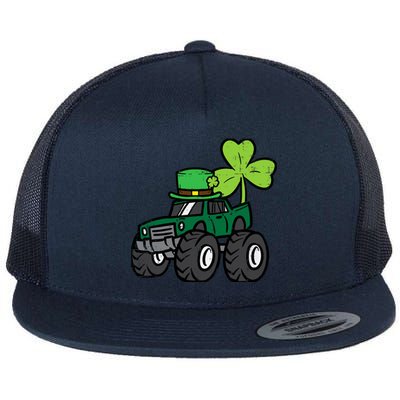 St Patrick Day Monster Truck Saint Pattys Irish Boy Flat Bill Trucker Hat