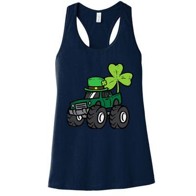 St Patrick Day Monster Truck Saint Pattys Irish Boy Women's Racerback Tank