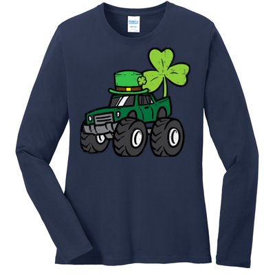 St Patrick Day Monster Truck Saint Pattys Irish Boy Ladies Long Sleeve Shirt