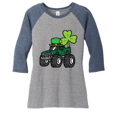 St Patrick Day Monster Truck Saint Pattys Irish Boy Women's Tri-Blend 3/4-Sleeve Raglan Shirt