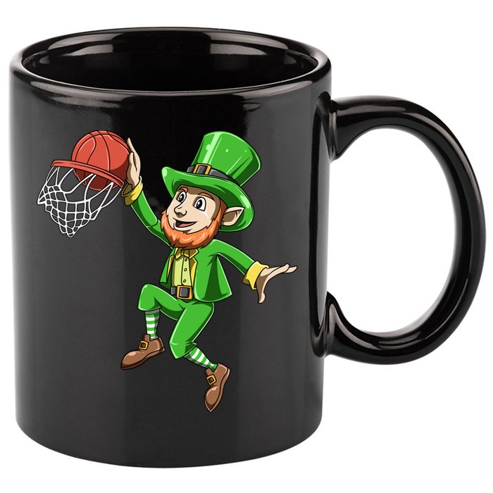 St Patrick's Day Basketball Irish Basketball Dunk Leprechaun Great Gift 11oz C Handle Ceramic Mug