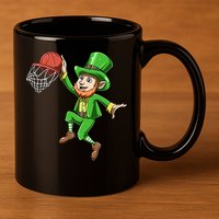 St Patrick's Day Basketball Irish Basketball Dunk Leprechaun Great Gift 11oz C Handle Ceramic Mug