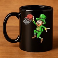 St Patrick's Day Basketball Irish Basketball Dunk Leprechaun Great Gift 11oz C Handle Ceramic Mug