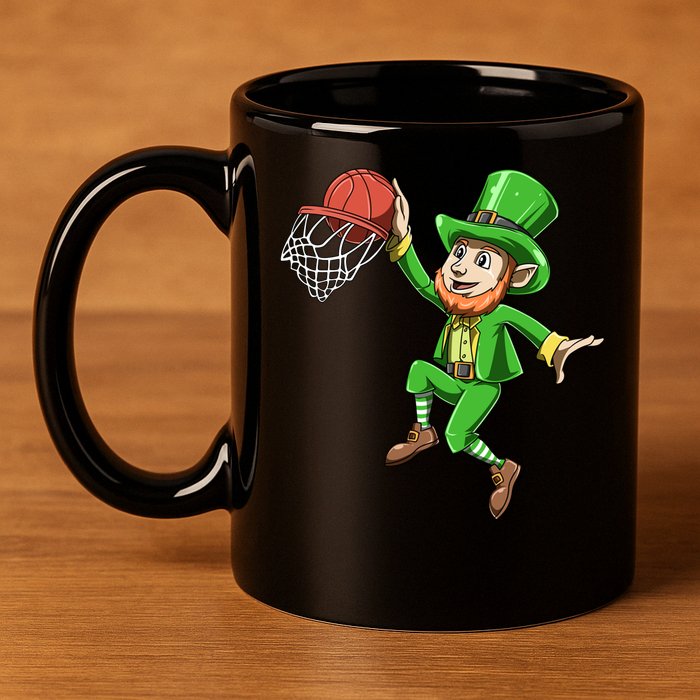 St Patrick's Day Basketball Irish Basketball Dunk Leprechaun Great Gift 11oz C Handle Ceramic Mug