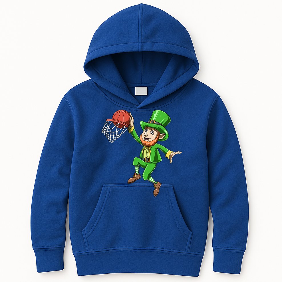 St Patrick's Day Basketball Irish Basketball Dunk Leprechaun Great Gift Kids Hoodie