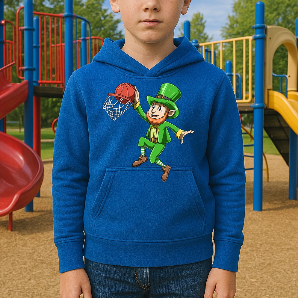 St Patrick's Day Basketball Irish Basketball Dunk Leprechaun Great Gift Kids Hoodie