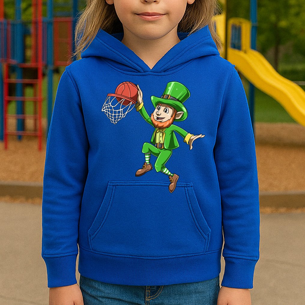 St Patrick's Day Basketball Irish Basketball Dunk Leprechaun Great Gift Kids Hoodie