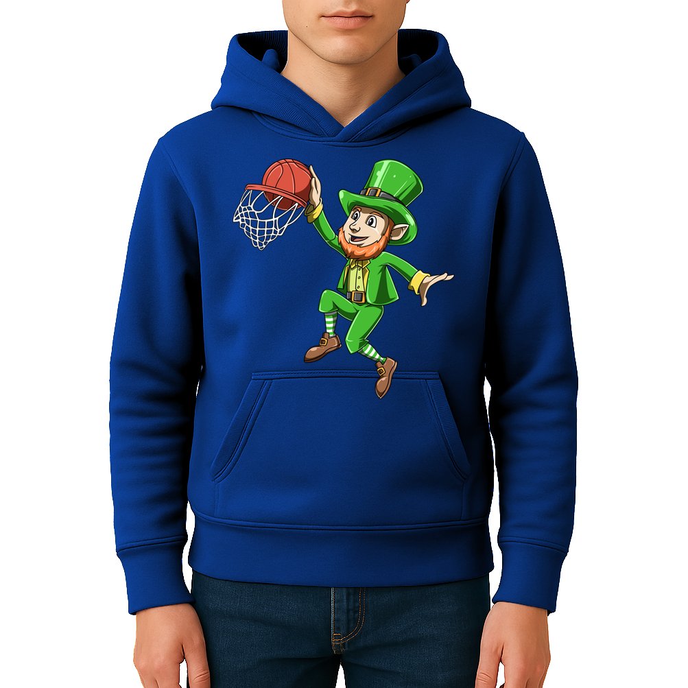 St Patrick's Day Basketball Irish Basketball Dunk Leprechaun Great Gift Kids Hoodie