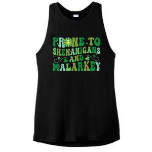 St. Patrick's Day Funny Prone To Shenanigans And Malarkey Ladies PosiCharge Tri-Blend Wicking Tank