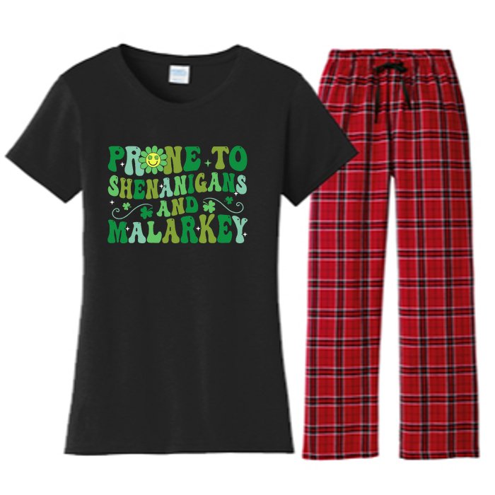 St. Patrick's Day Funny Prone To Shenanigans And Malarkey Women's Flannel Pajama Set