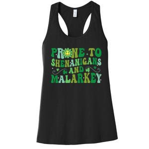 St. Patrick's Day Funny Prone To Shenanigans And Malarkey Women's Racerback Tank