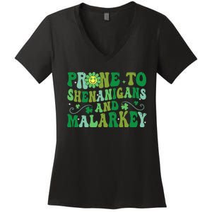 St. Patrick's Day Funny Prone To Shenanigans And Malarkey Women's V-Neck T-Shirt