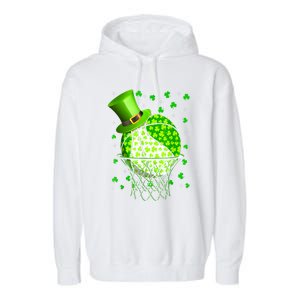 St Patricks Day Shamrock Basketball Irish Garment-Dyed Fleece Hoodie