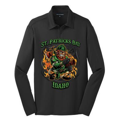 St Patrick's Day Idaho Irish American Heritage Firefighter Gift Silk Touch Performance Long Sleeve Polo