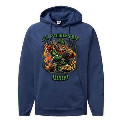 St Patrick's Day Idaho Irish American Heritage Firefighter Gift Performance Fleece Hoodie