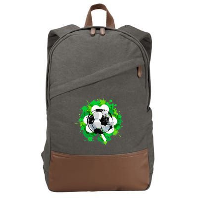 St Patrick's Day Soccer St Pattys Shamrock Cotton Canvas Backpack