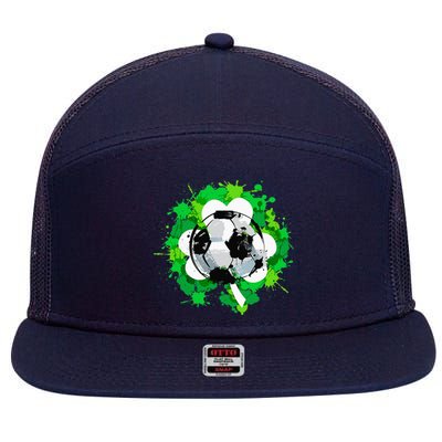 St Patrick's Day Soccer St Pattys Shamrock 7 Panel Mesh Trucker Snapback Hat