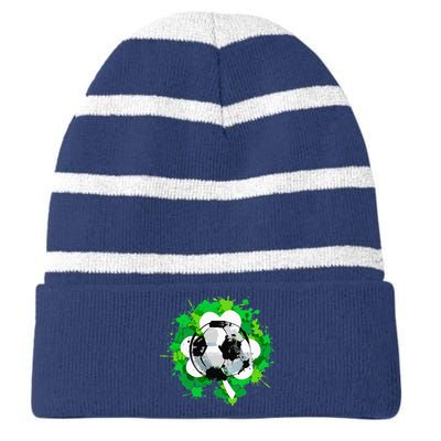 St Patrick's Day Soccer St Pattys Shamrock Striped Beanie with Solid Band