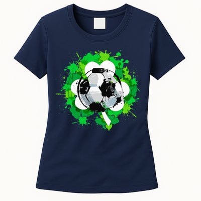 St Patrick's Day Soccer St Pattys Shamrock Womens T-Shirt