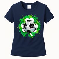 St Patrick's Day Soccer St Pattys Shamrock Womens T-Shirt