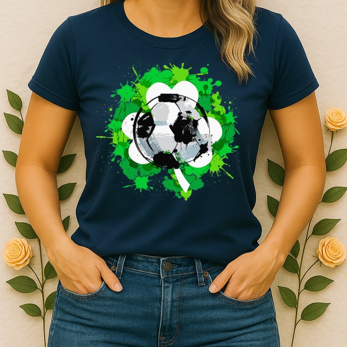 St Patrick's Day Soccer St Pattys Shamrock Womens T-Shirt