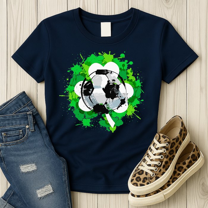 St Patrick's Day Soccer St Pattys Shamrock Womens T-Shirt