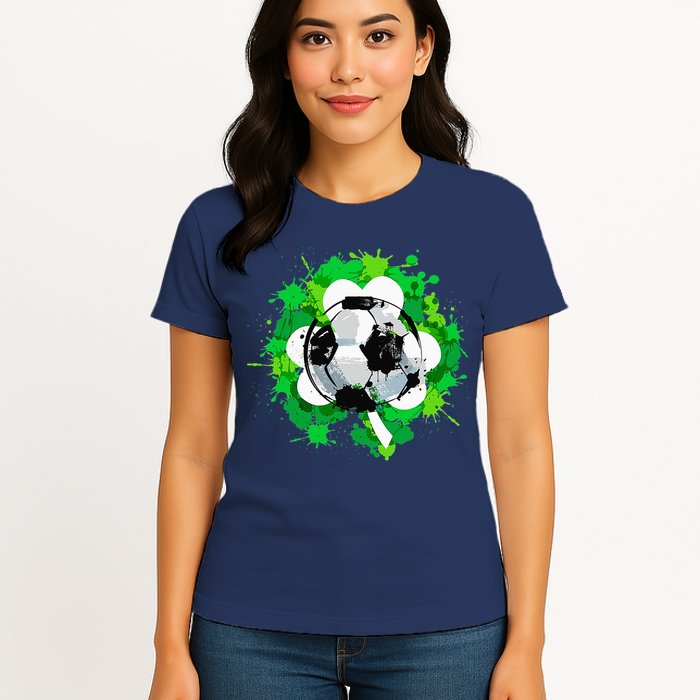 St Patrick's Day Soccer St Pattys Shamrock Womens T-Shirt