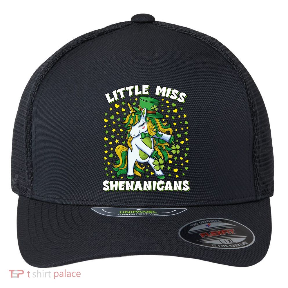 St Patricks Day Unicorn Little Miss Shenanigans Gift Flexfit Unipanel Trucker Cap