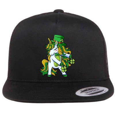 St Patricks Day Flossing Unicorn Leprechaun Lepricorn Cool Gift Flat Bill Trucker Hat